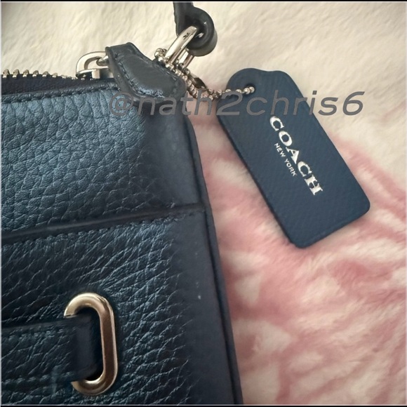 COACH Swingpack Metallic Blue Pebble Leather CrossBody Bag EUC - Picture 6 of 14